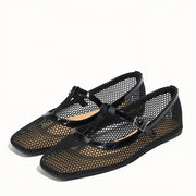 Zapatos de mujer con malla transpirable Mary Jane, sandalias casuales de verano en negro