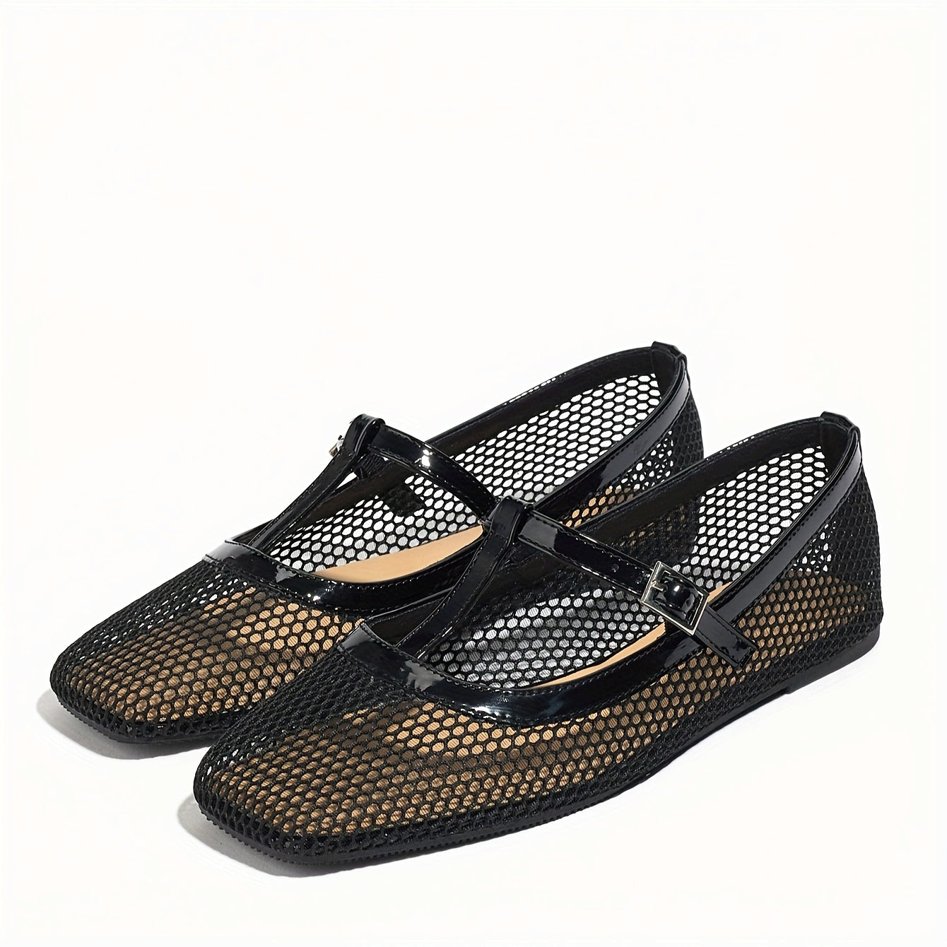 Zapatos de mujer con malla transpirable Mary Jane, sandalias casuales de verano en negro