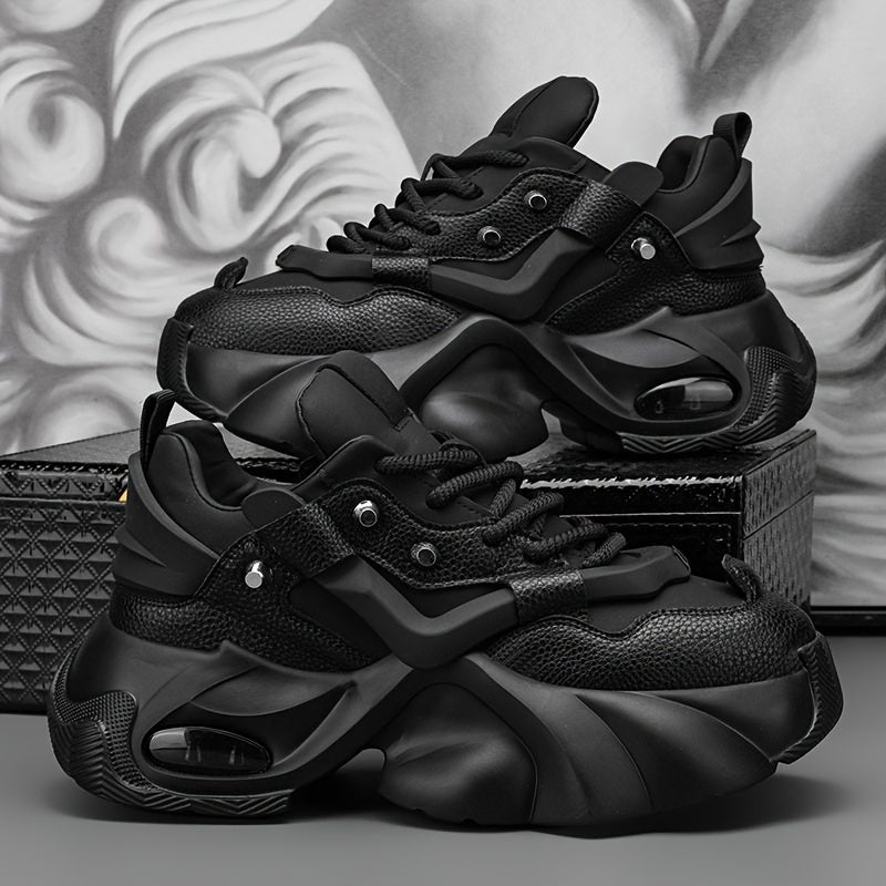 Men's White Chunky Sneakers Breathable Cushioned Low Top Casual Hiking Shoes