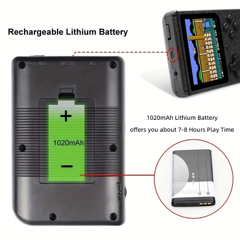 400 ta klassik o'yin bilan portativ retro arcade o'yin konsoli, 7.62 sm rangli ekran, qayta zaryadlanadigan, uzoq muddatli batareya, 2 o'yinchi qo'llab-quvvatlash, partiyalar va sayohatlar uchun ideal.
