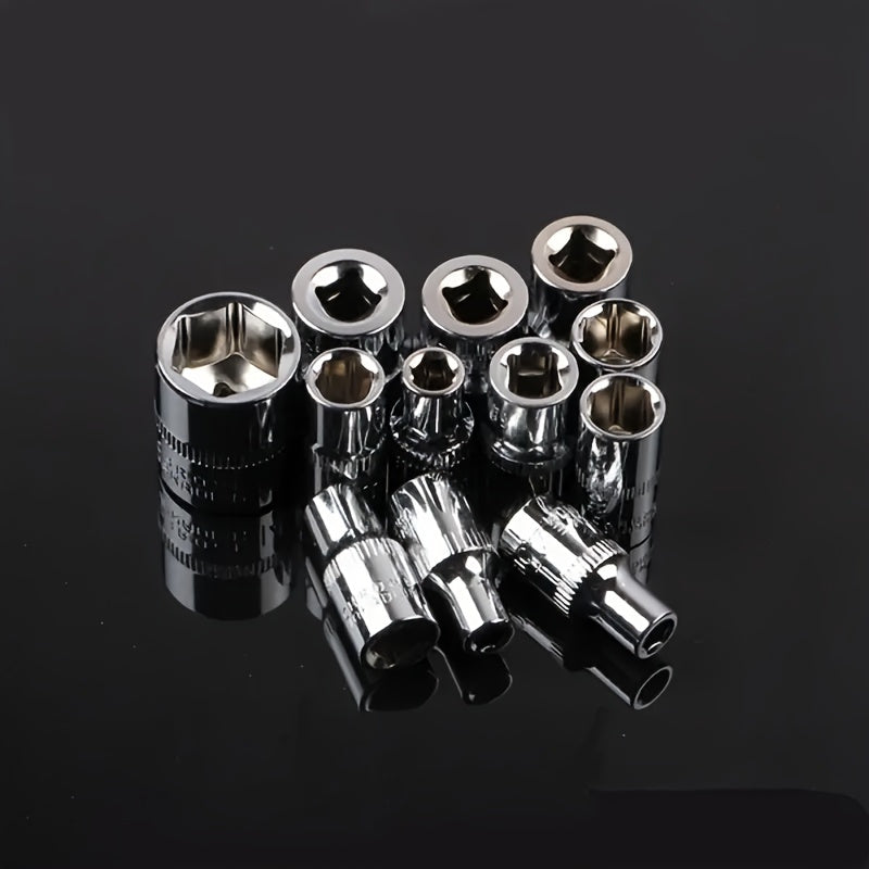 12-Piece 1/4-Inch Ratchet Socket Wrench Set with 10 Sockets Extension Bar