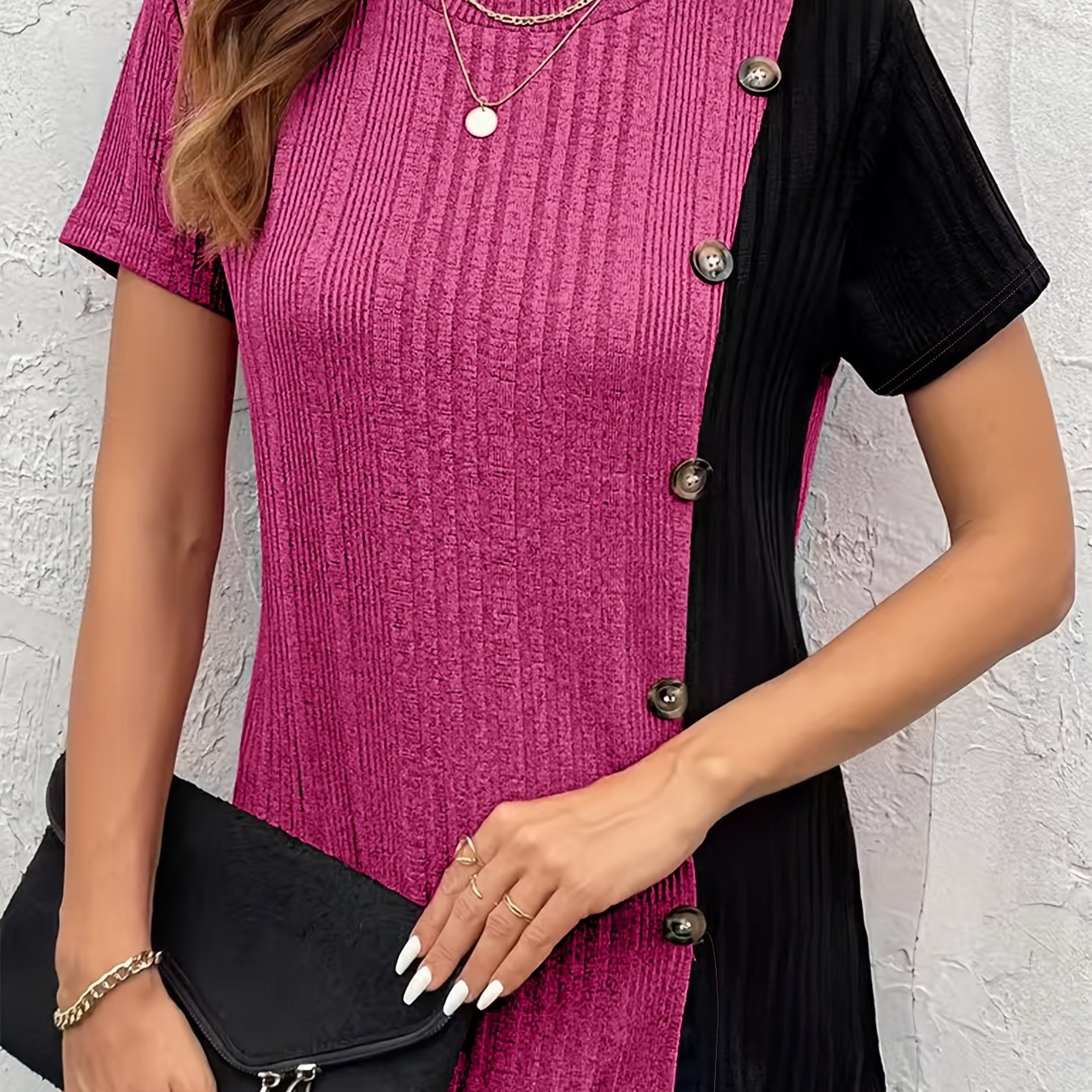 Women's Color-Block Button-Front Cardigan with Side Slit and Breathable Material