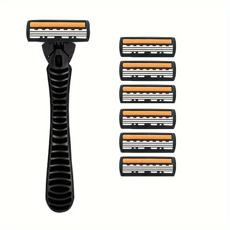 Men's Stainless Steel 3-Layer Manual Razor Set with Refill Options for Face Care