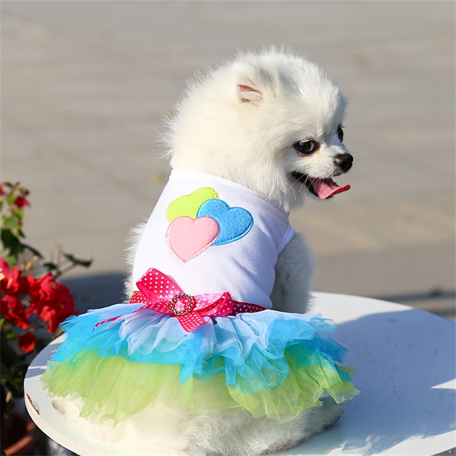 Pink and Blue Heart Lips Tulle Dog Dress for Small Breeds in Spring Summer Fall