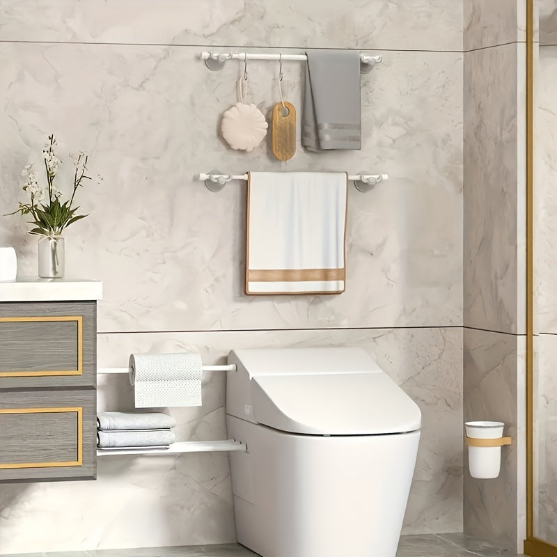 White Adjustable Curtain Rod for Doors and Windows with Spring Telescopic Feature