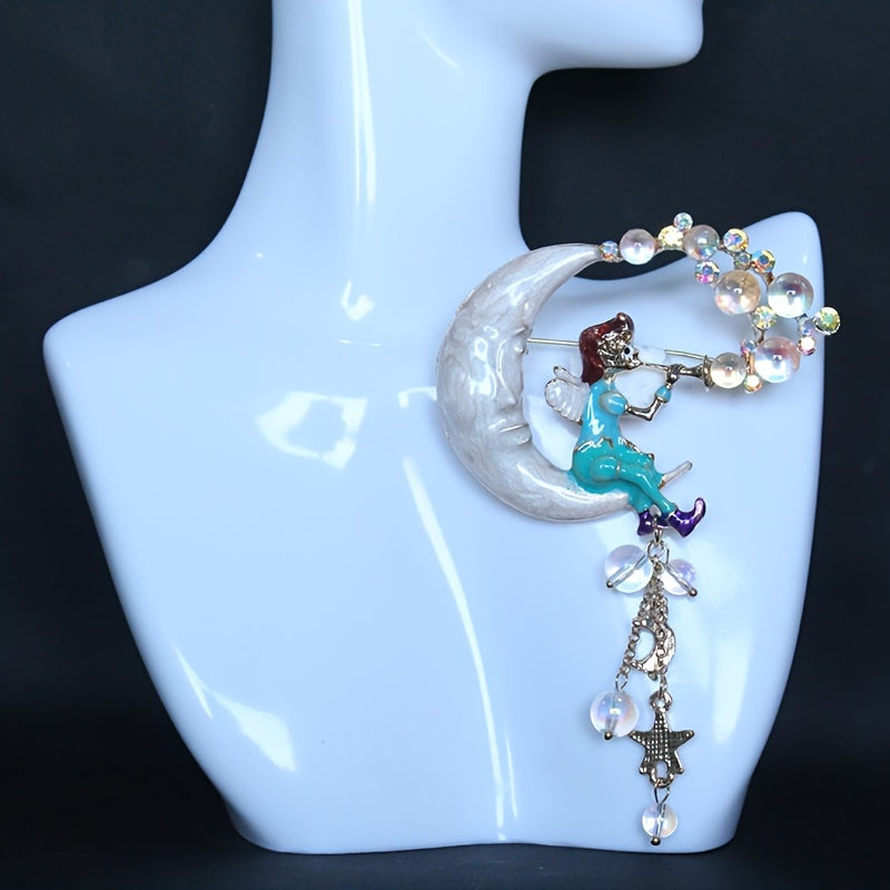 Vintage Elf Fairy Brooch with Dazzling Tassel Enamel Pin for Women