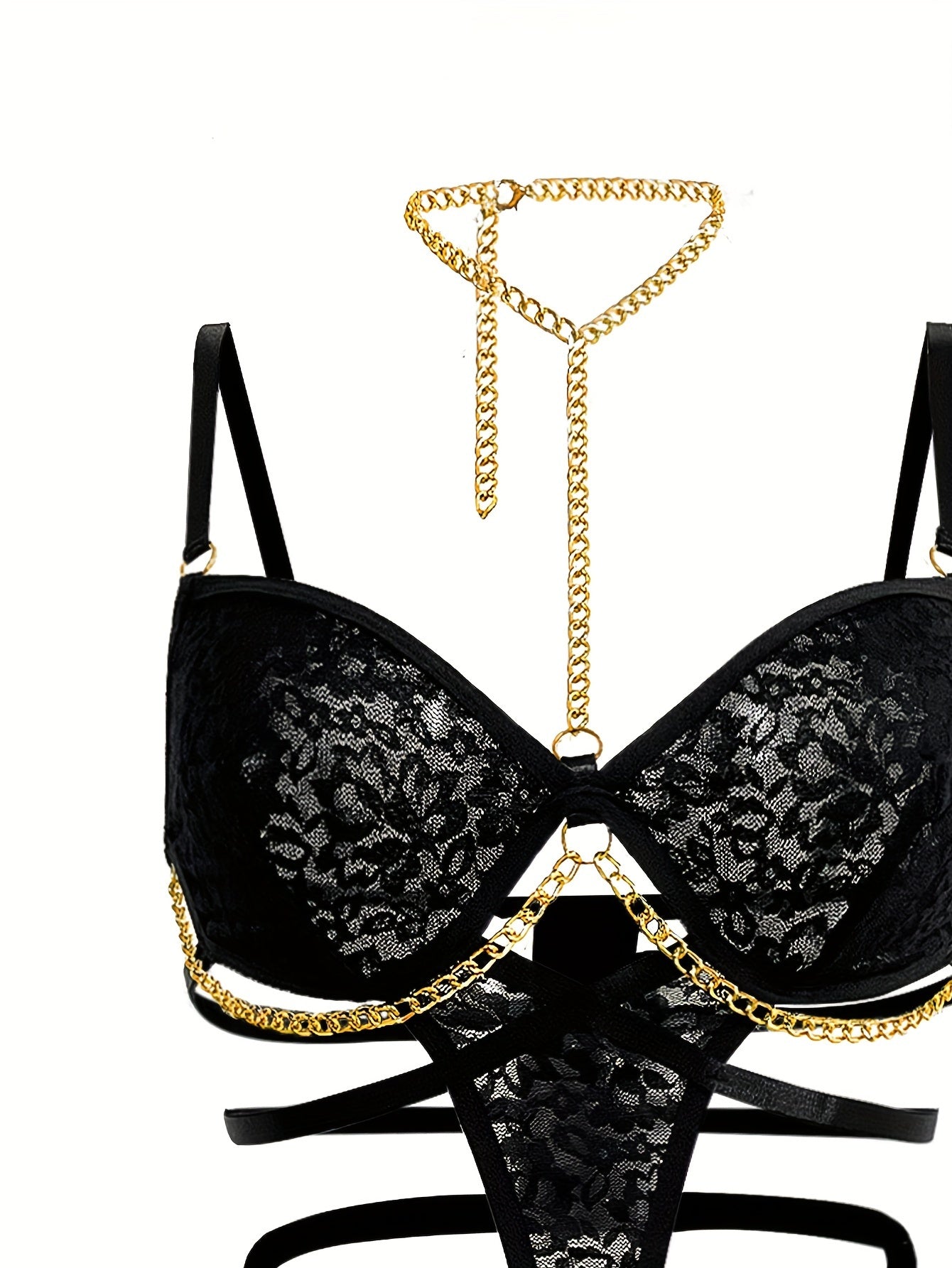 Women's Lace Teddy and Thong Set Black Small