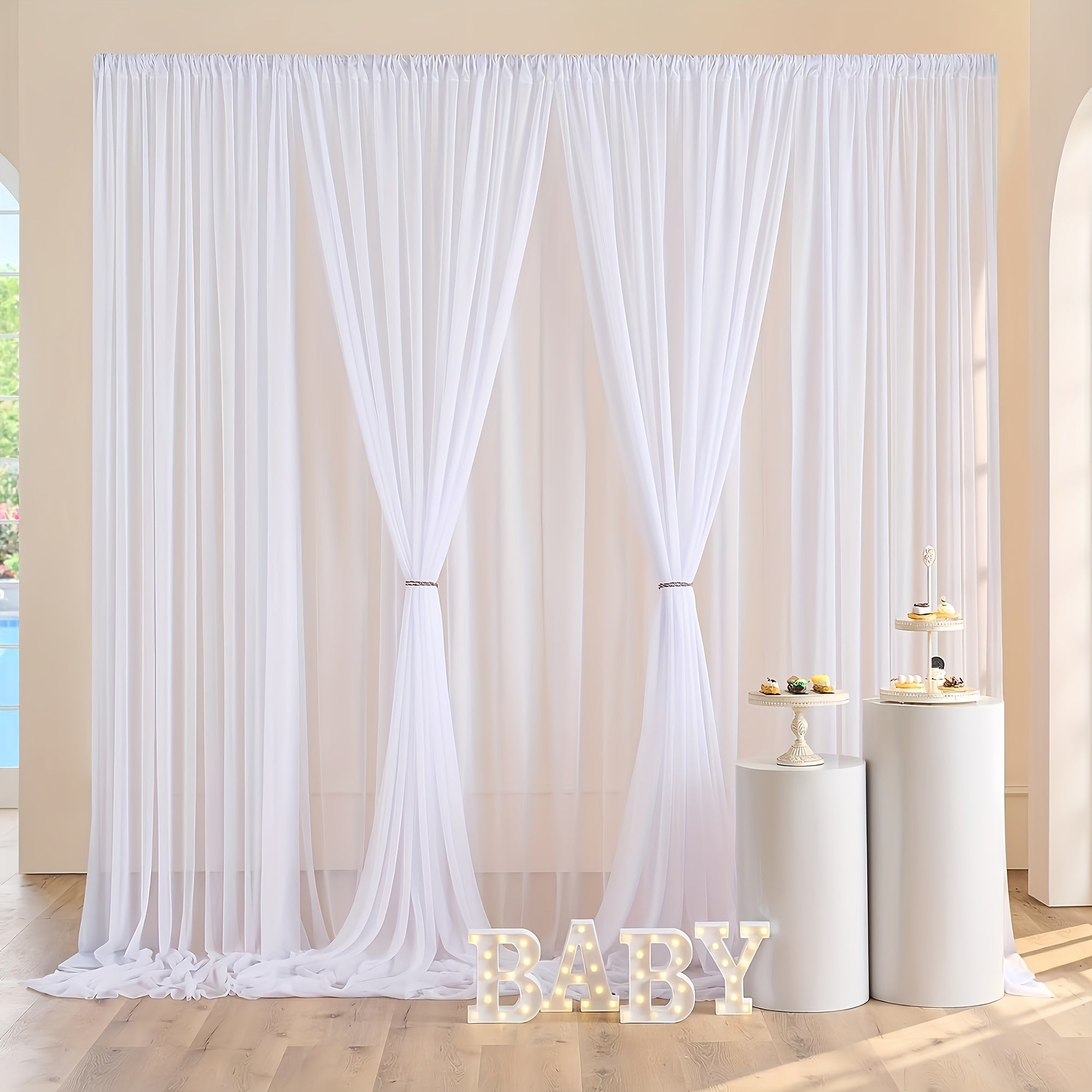 Cortinas de tul blanco para fondos para bodas, baby showers, cabinas de fotos, set de 2