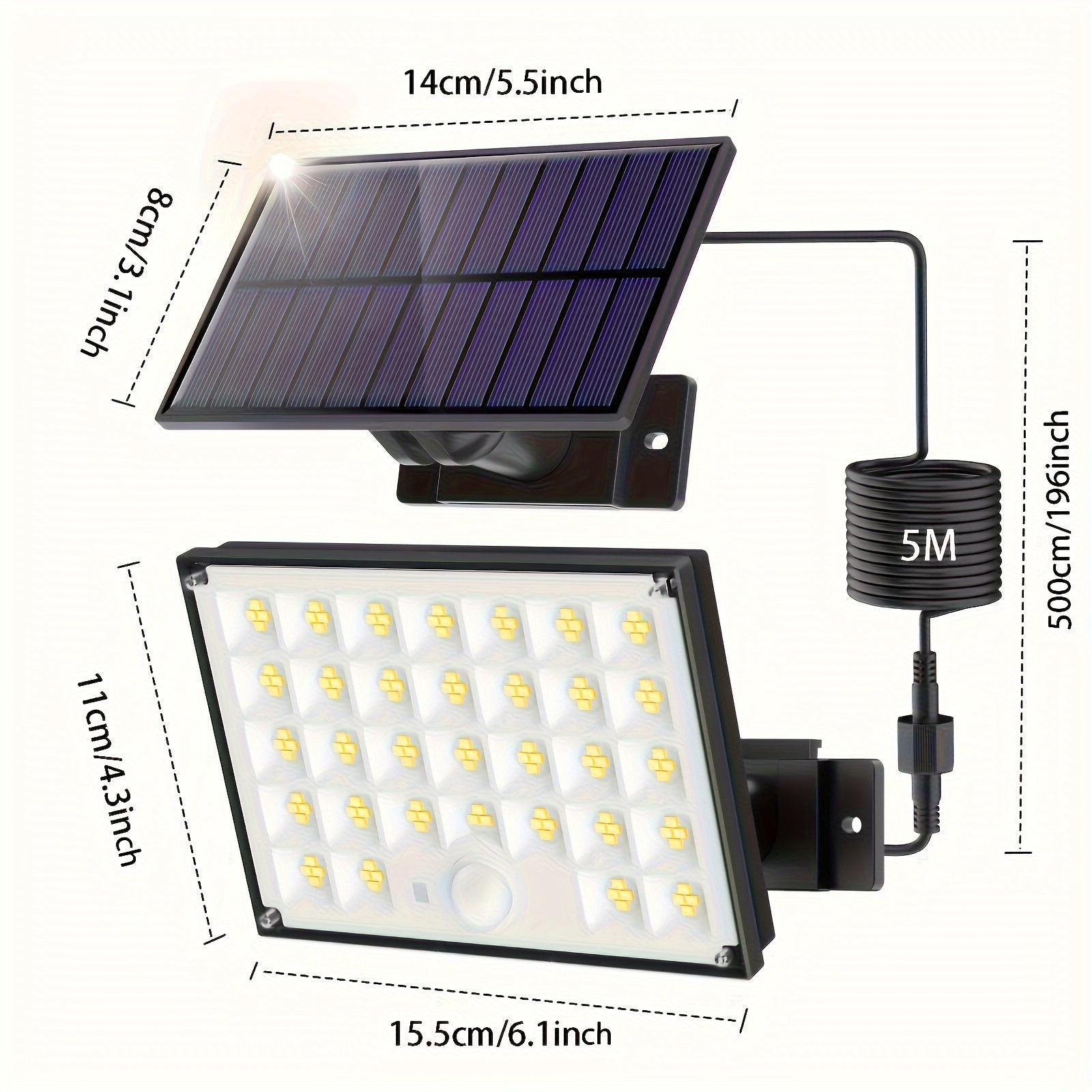127 LED Warm White Outdoor Solar Light with Motion Sensor and Remote Control
