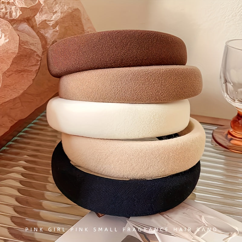 Set of 5 Wide Solid Color Sponge Headbands for Women Comfortable Hair Bands
