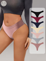 7-Pack Women's Cotton Low-Rise Thong Underwear Solid Colors
