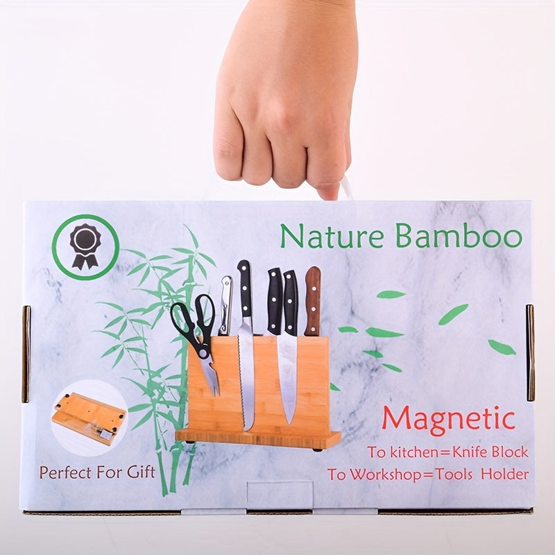 Bamboo Magnetic Knife Holder for Kitchen Wall Storage Durable and Space-Saving