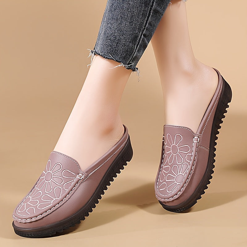Women's Lightweight Slip-On Mules with Flat Heel and Plain Toe Man-Made Materials All-Season