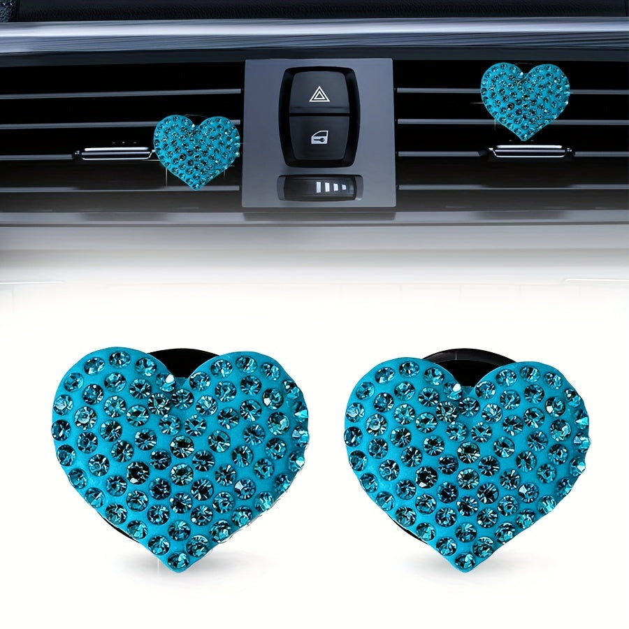 2PCS Clips de difusor de aroma para coche en forma de corazón de cristal, accesorios decorativos para coche