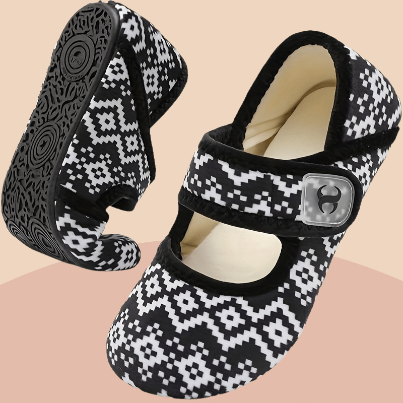 Women's Faux Fur Mary Jane Flats Soft Fabric Lining Non-Slip Sole Indoor Shoes