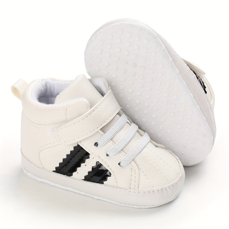 Newborn Toddler Boy's Striped PU Canvas Casual Shoes for First Steps and Crawling