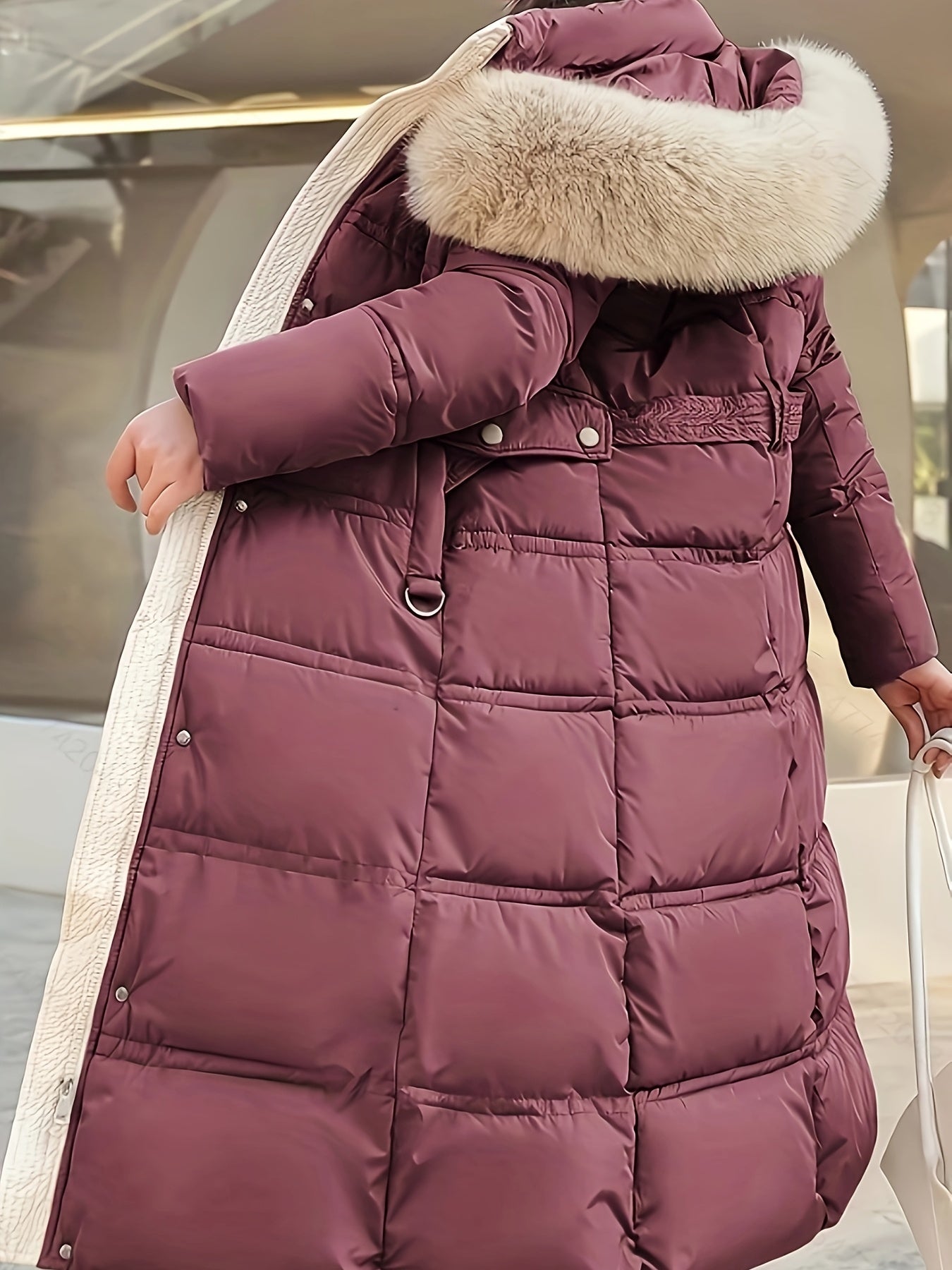 Women's Long Hooded Parka with Removable Fur Trim Waterproof Windproof Insulated in Purple