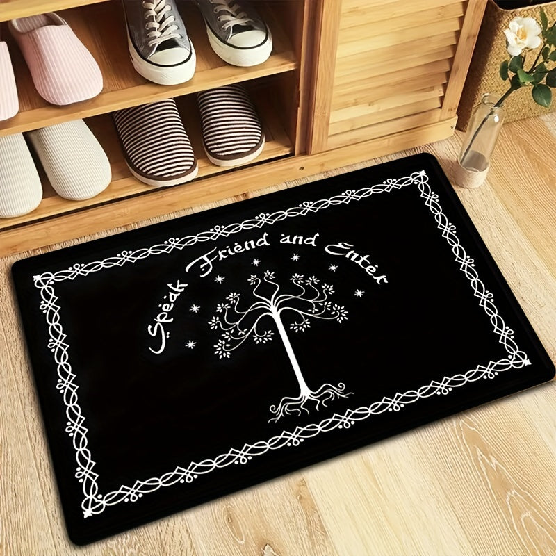 "One Piece" salom matosi "Do'st bilan gaplash va kir" dizayni bilan, ichki kirish joyi, hammom gilam bezaklari, old eshik, oshxona yoki balkon uchun mos, mashinada yuvish mumkin, sirpanmaydigan, polyesterdan tayyorlangan, to'rtburchak shaklida.