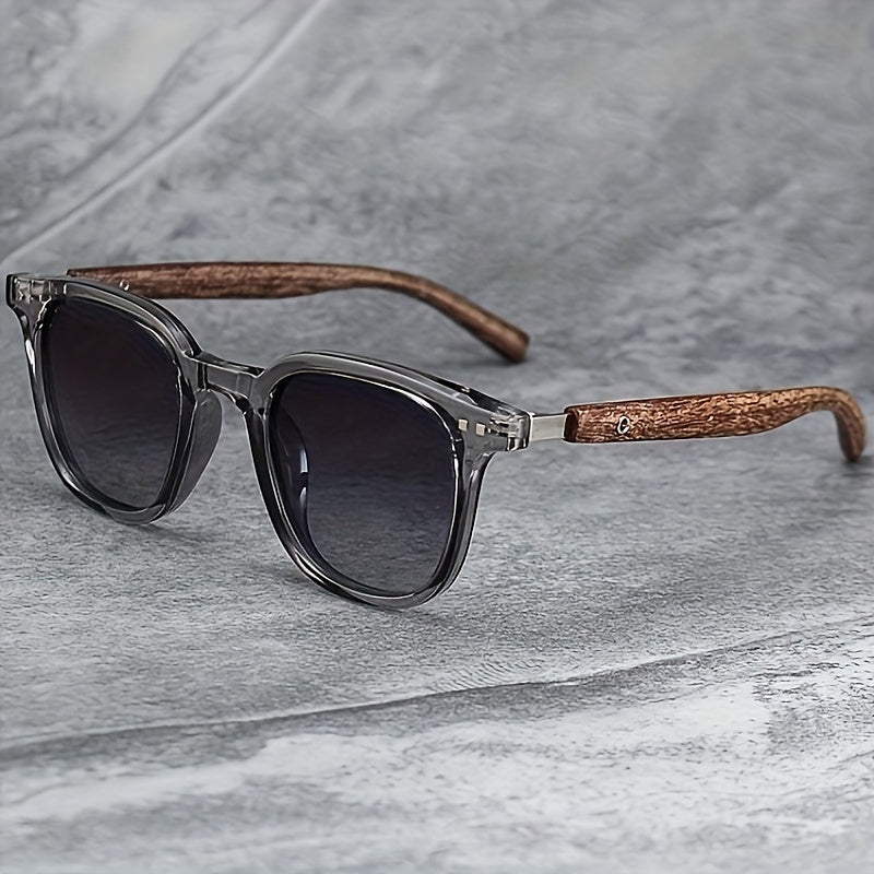 Square Frame Retro Eyewear with Wood Grain Detail Anti-Reflective Plastic Lenses