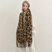 Leopard Print Scarf Cozy Thick Versatile Autumn Winter Polyester Khaki Brown Camel