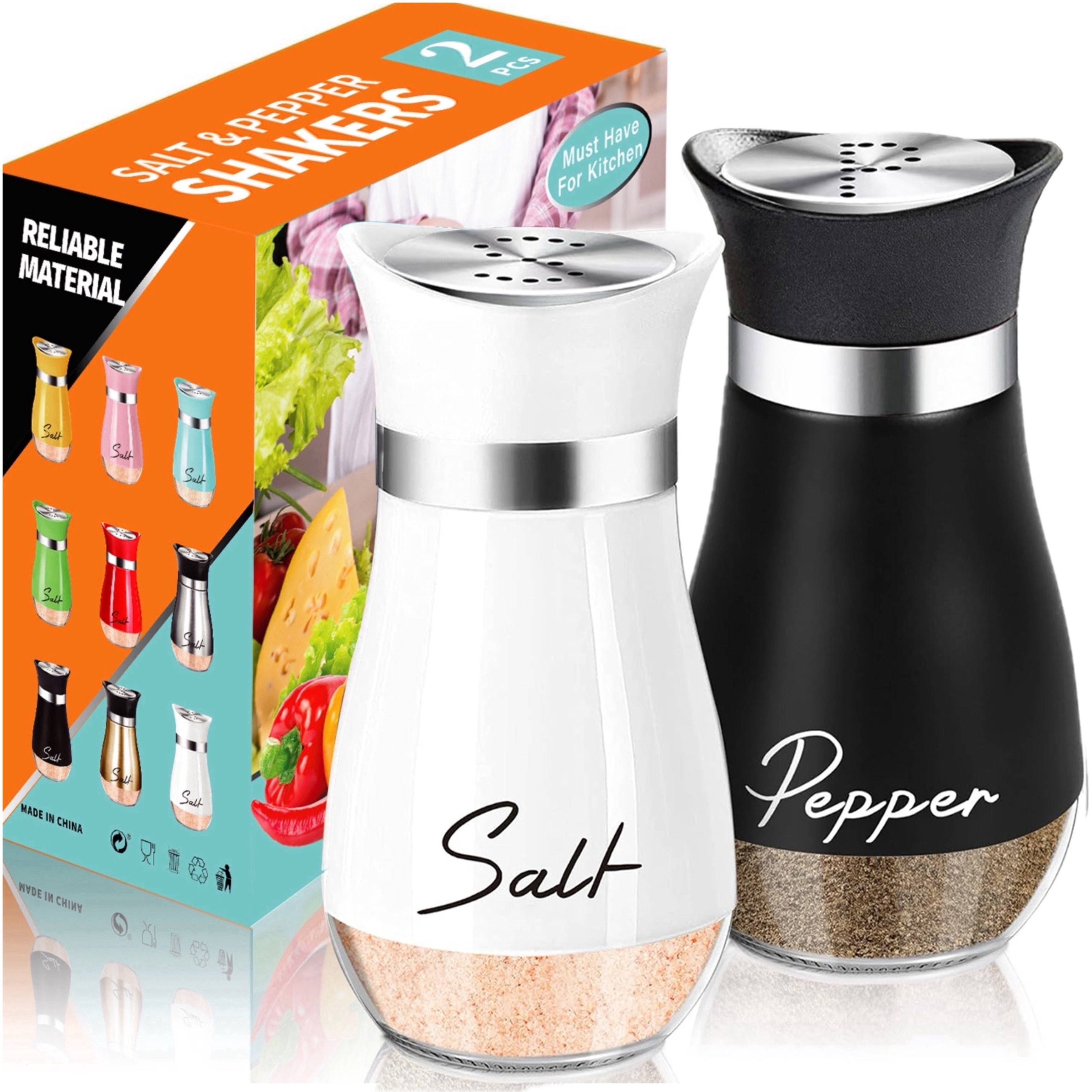4 oz Pink Glass Salt and Pepper Shaker Set Refillable Stainless Steel Lid