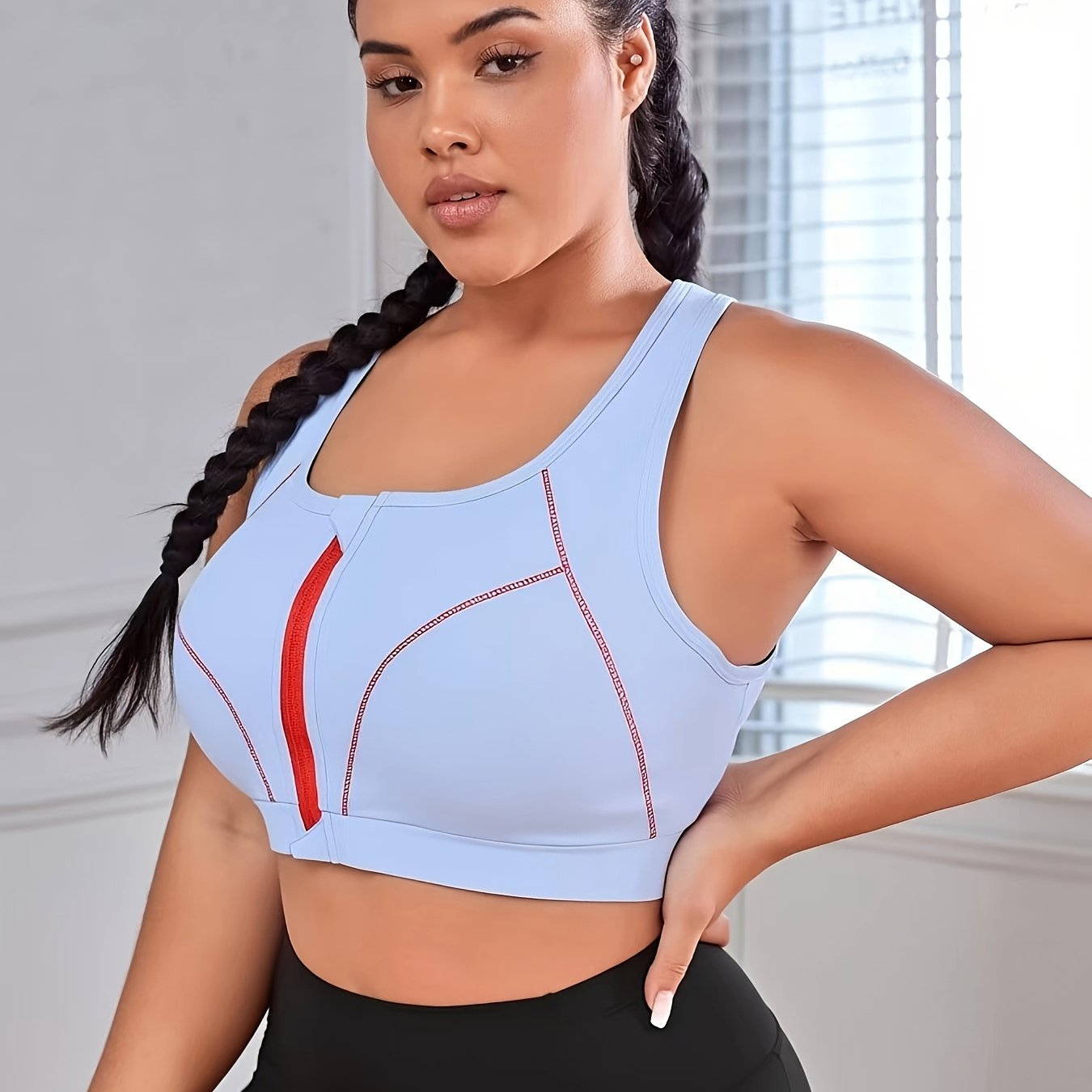 Plus Size Women Sports Bra with Front Zipper High Support Removable Pads
