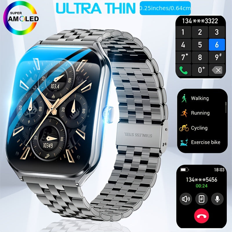 Ultra-Thin AMOLED Smartwatch with Wireless Calling Fitness Tracker Water-Resistant Silicone Strap