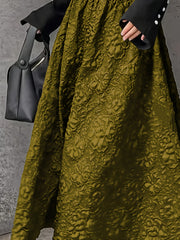 Falda midi de línea A de cintura alta con superposición de encaje floral en rojo para mujer