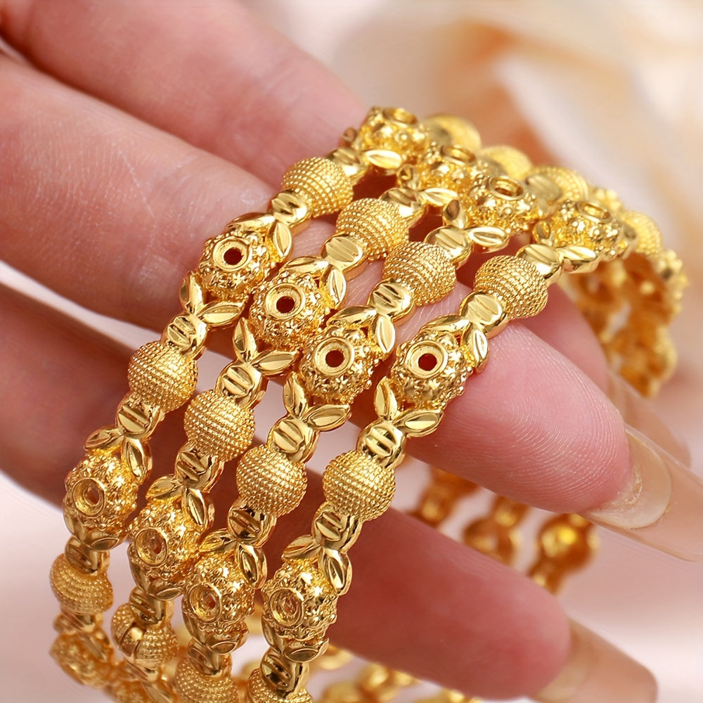 Juego de 4 pulseras de cobre chapado en oro para mujer, ajustables, estilo étnico