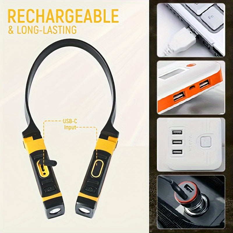LED Neck Light with Bendable Arms Dimmable 2 Brightness Levels USB Rechargeable