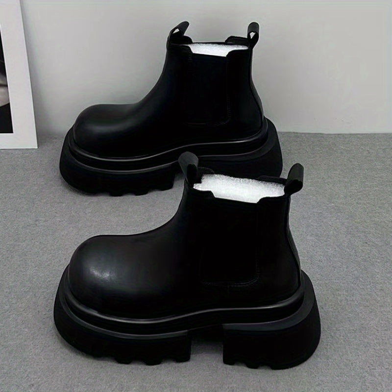 Women's Chunky Platform Boots Slip-On Thick Sole Non-Slip Rubber Brown Black Winter