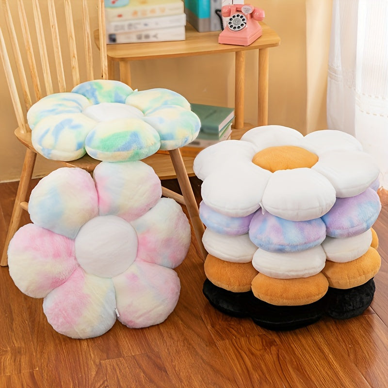 Flower-Shaped Pastel Tie-Dye Plush Pillow Hypoallergenic Home Decor Gift