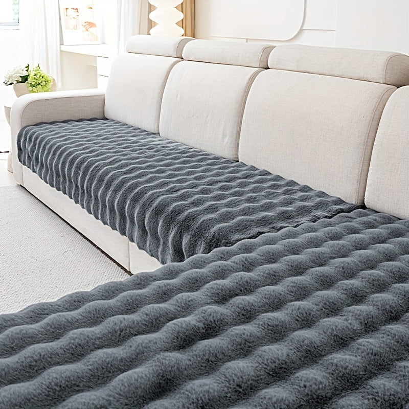 Набор защитных чехлов для диванов из искусственного кроличьего меха на 2/3/4 места, нескользящие, моющиеся в машине, серый