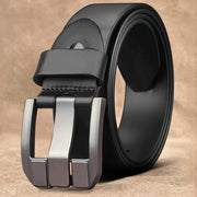 Cinturón de cuero PU negro con hebilla cuadrada de aleación para hombres casuales y de negocios