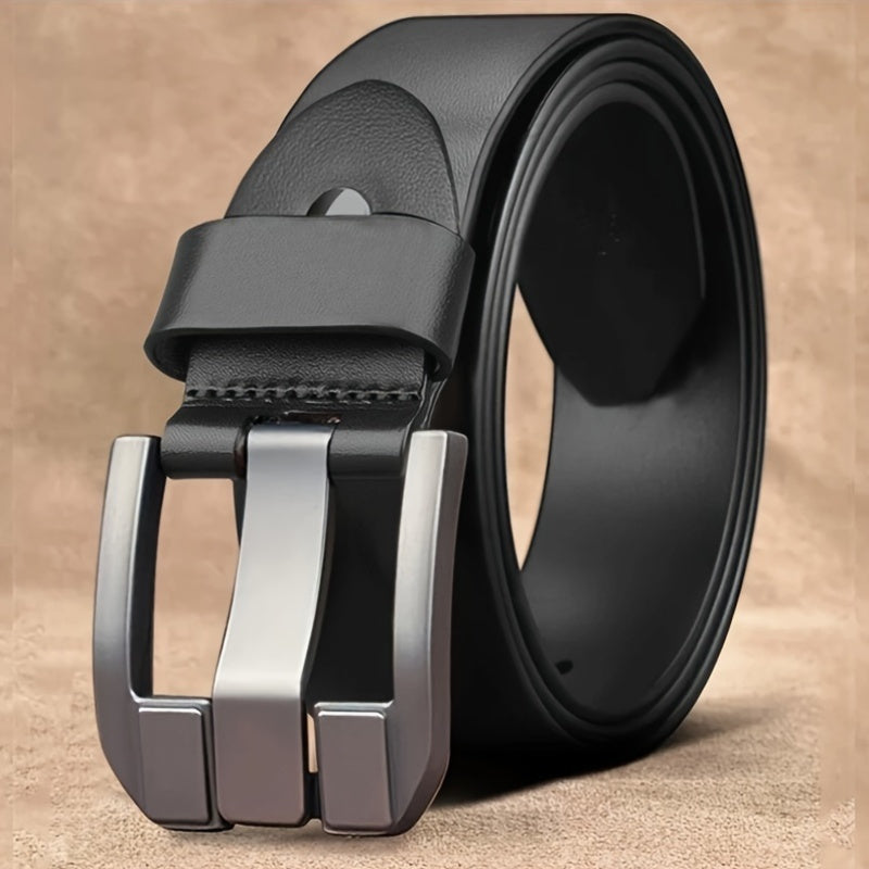 Cinturón de cuero PU negro con hebilla cuadrada de aleación para hombres casuales y de negocios