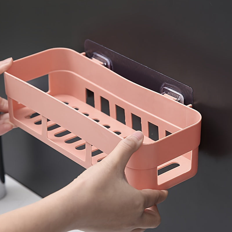 Durable Plastic Bathroom Shelf Wall Mount Self-Adhesive Storage Organizer