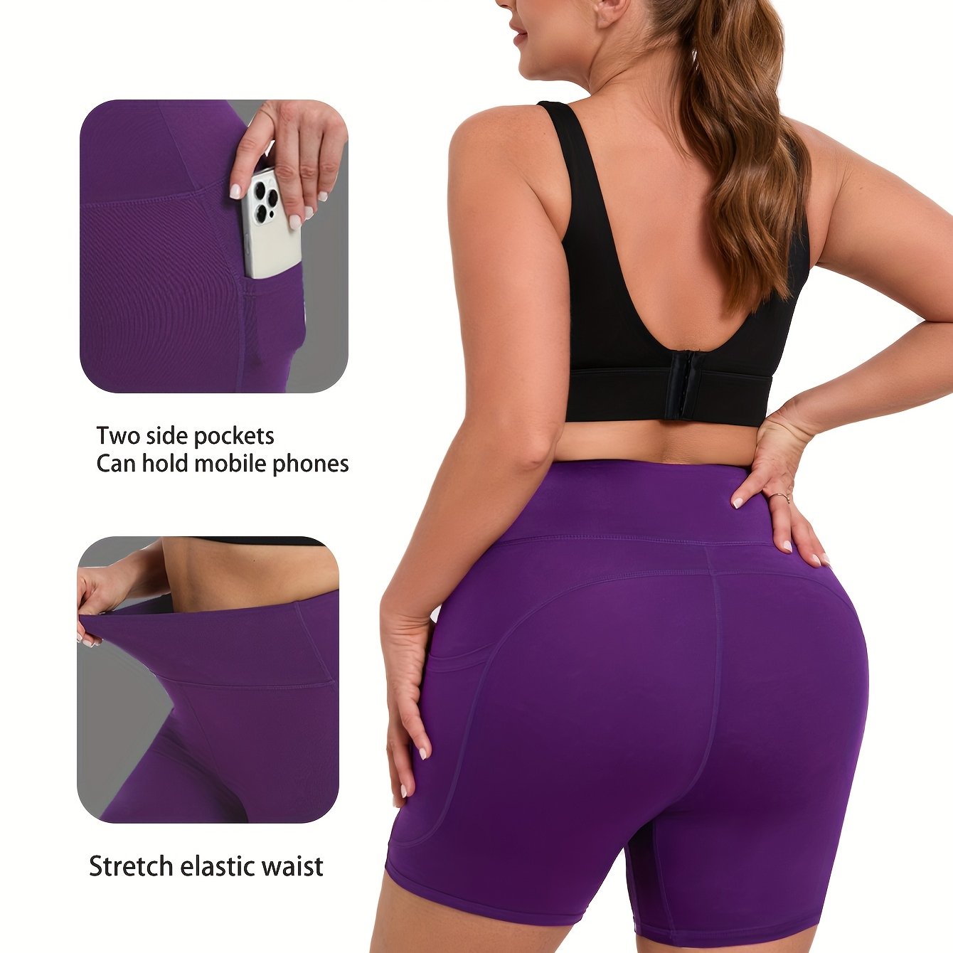 Women's Plus Size High-Waisted Yoga Shorts with Pockets Breathable Slim Fit