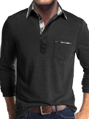 Men's Plus Size Long Sleeve Shirt with Chest Pocket in Beige Light Brown Plaid Casual Knit Fabric for Spring Fall