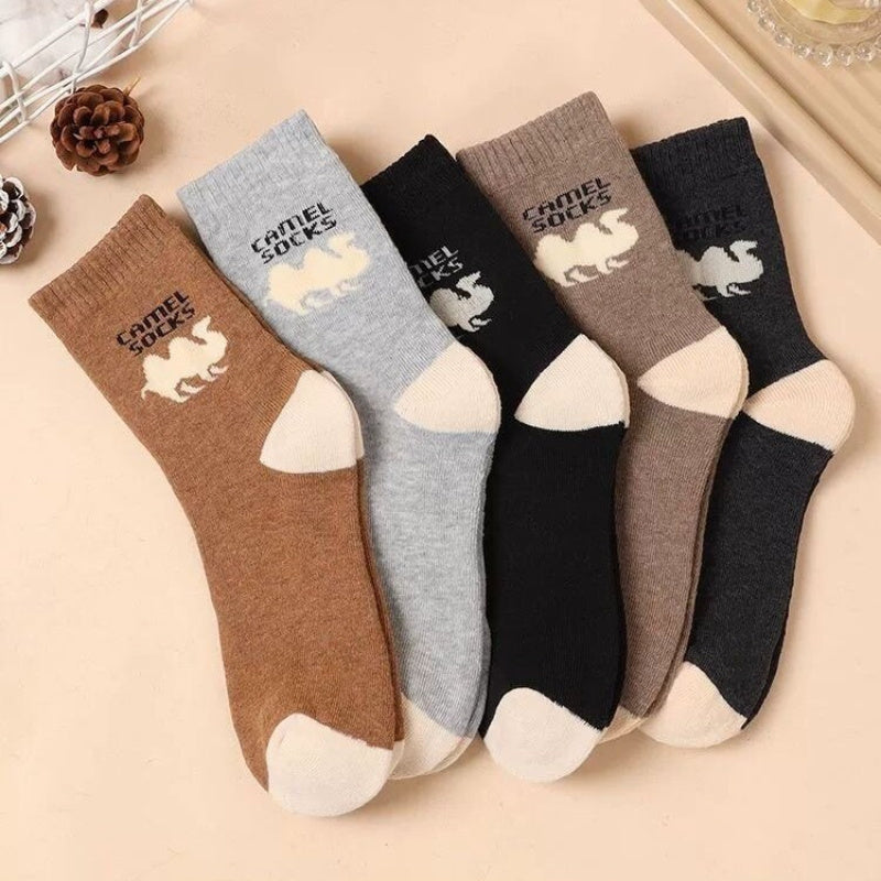 Men's Winter Animal Pattern Socks 5-Pack Thick Knit Polyester Warm Plush Terry