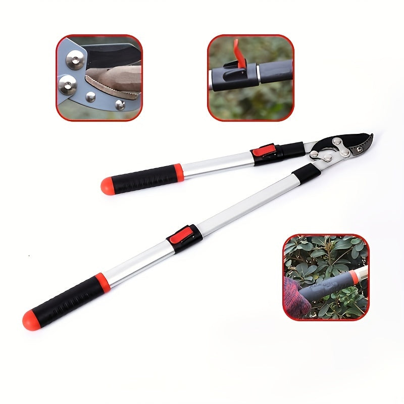 Extra Long Handle Thick Branch Pruning Shears with Retractable Rubberized Handle