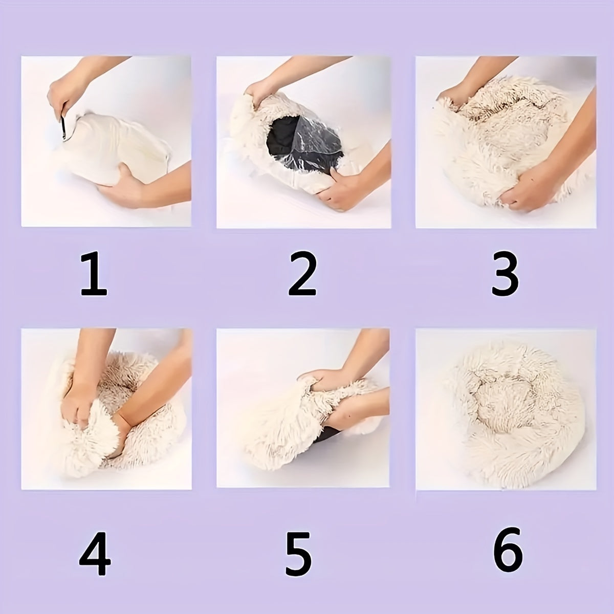 Round Fluffy Dog Bed with Non-Skid Bottom Polyester Material