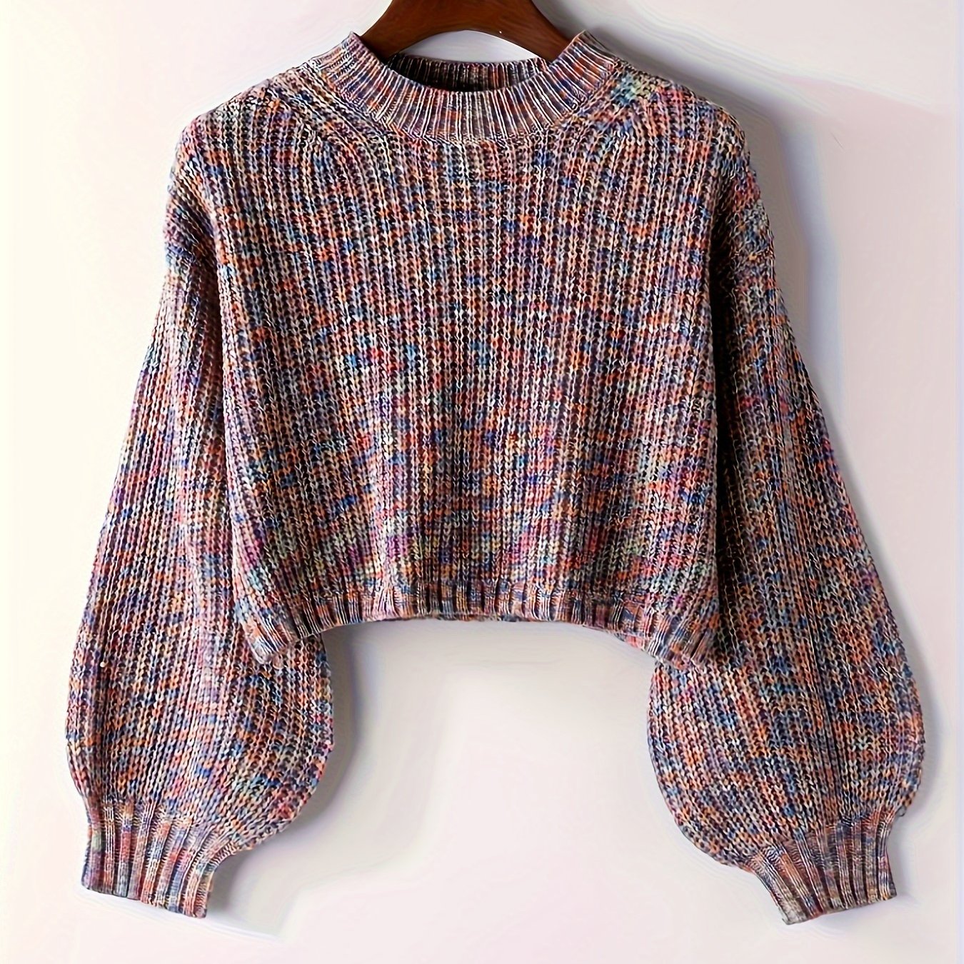 Suéter de punto de color sólido para mujer con cuello redondo, manga larga, casual, para otoño e invierno