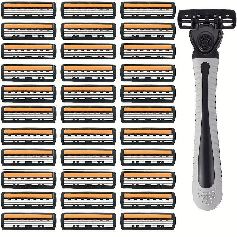 Men's Stainless Steel 3-Layer Manual Razor Set with Refill Options for Face Care