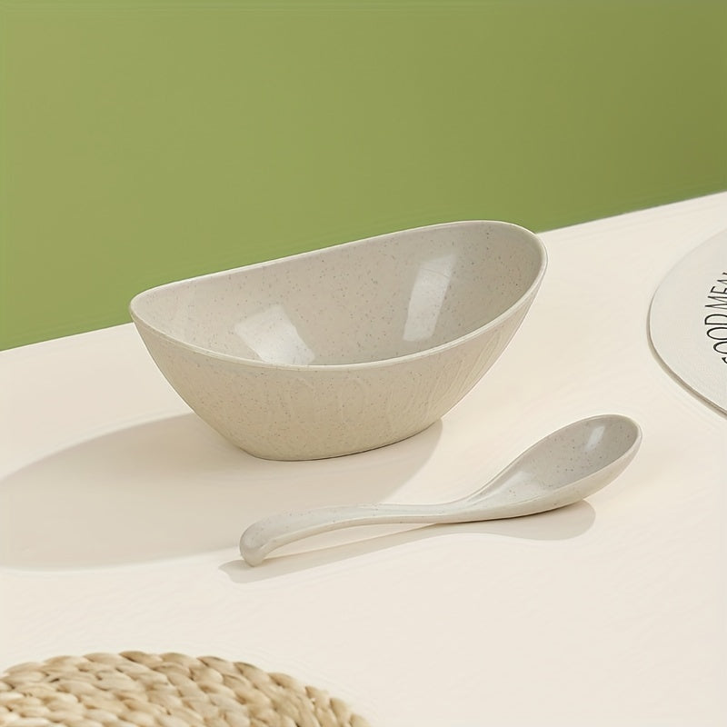 Juego de 2 cuencos de trigo plateados con cuchara, reutilizables, irrompibles, ligeros, utensilios de cocina para ensaladas, postres y pasta