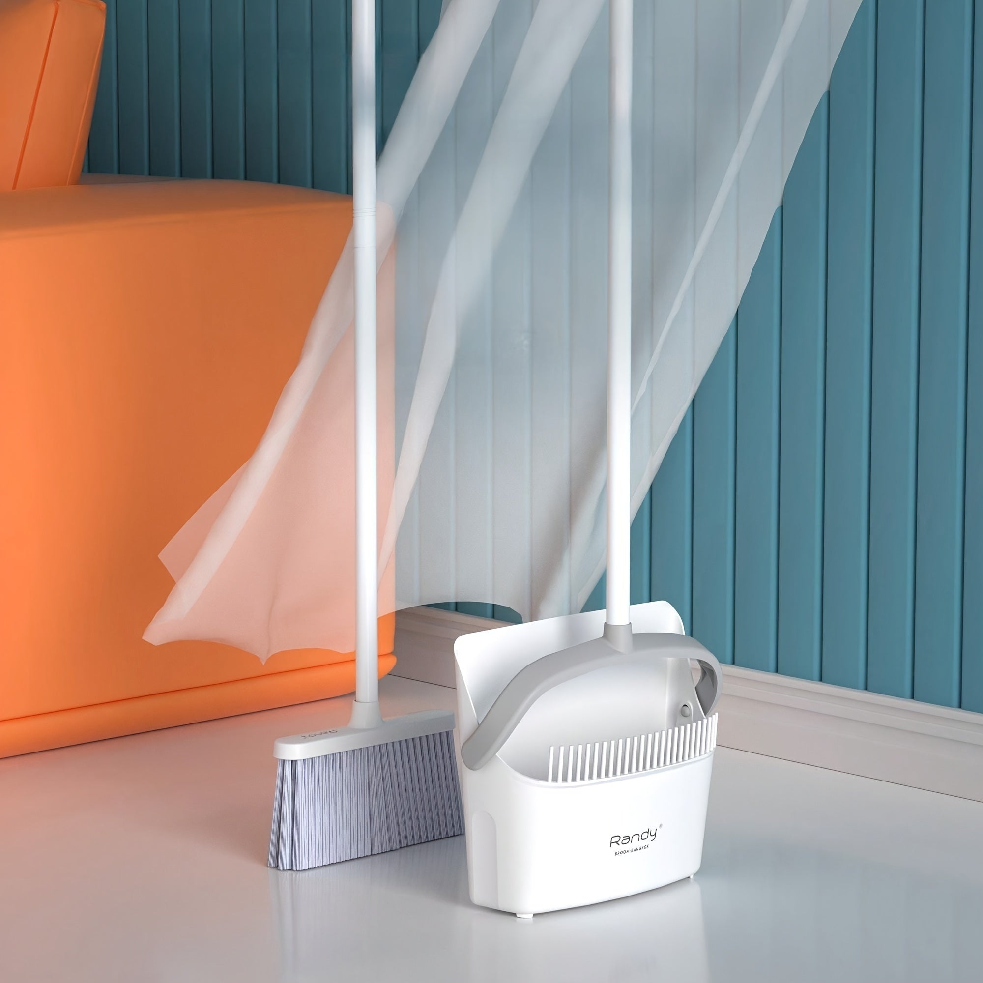 Conjunto de escoba y recogedor con mango largo para limpiar pelo de mascotas, hogar y oficina