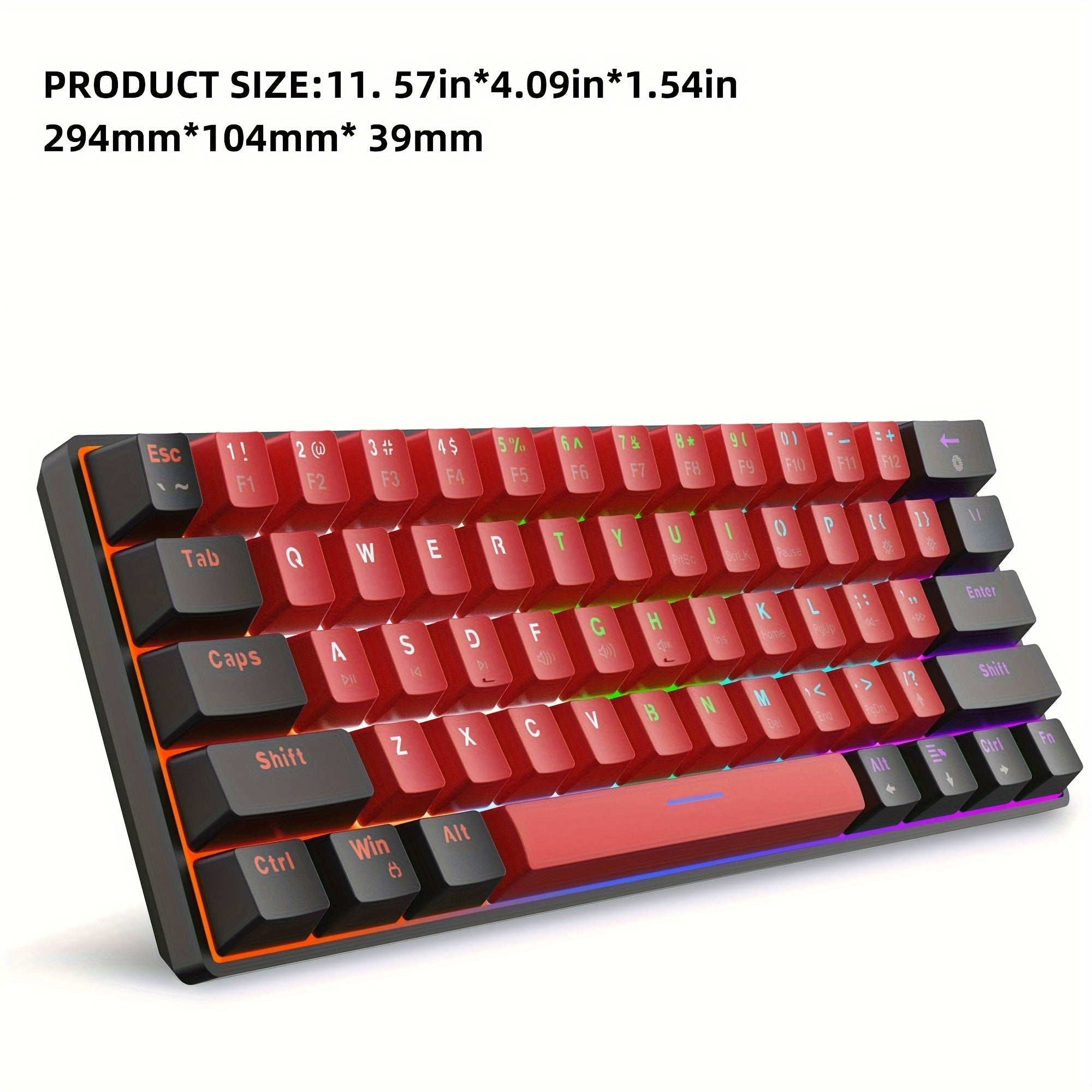 60% Mechanical Gaming Keyboard with LED Backlight Blue Red Switches Portable Compact Wired