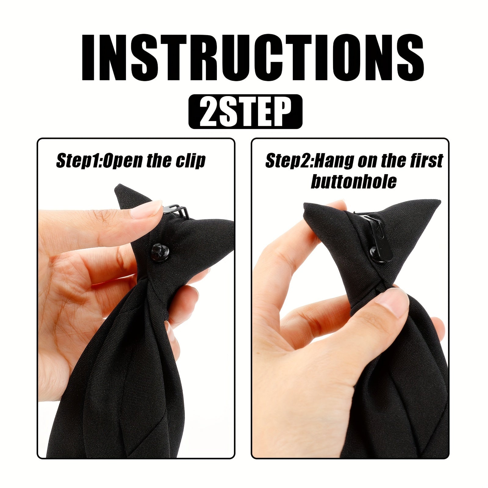 Set of 2 Men's Black Clip-On Neckties for Business Weddings and Formal Wear