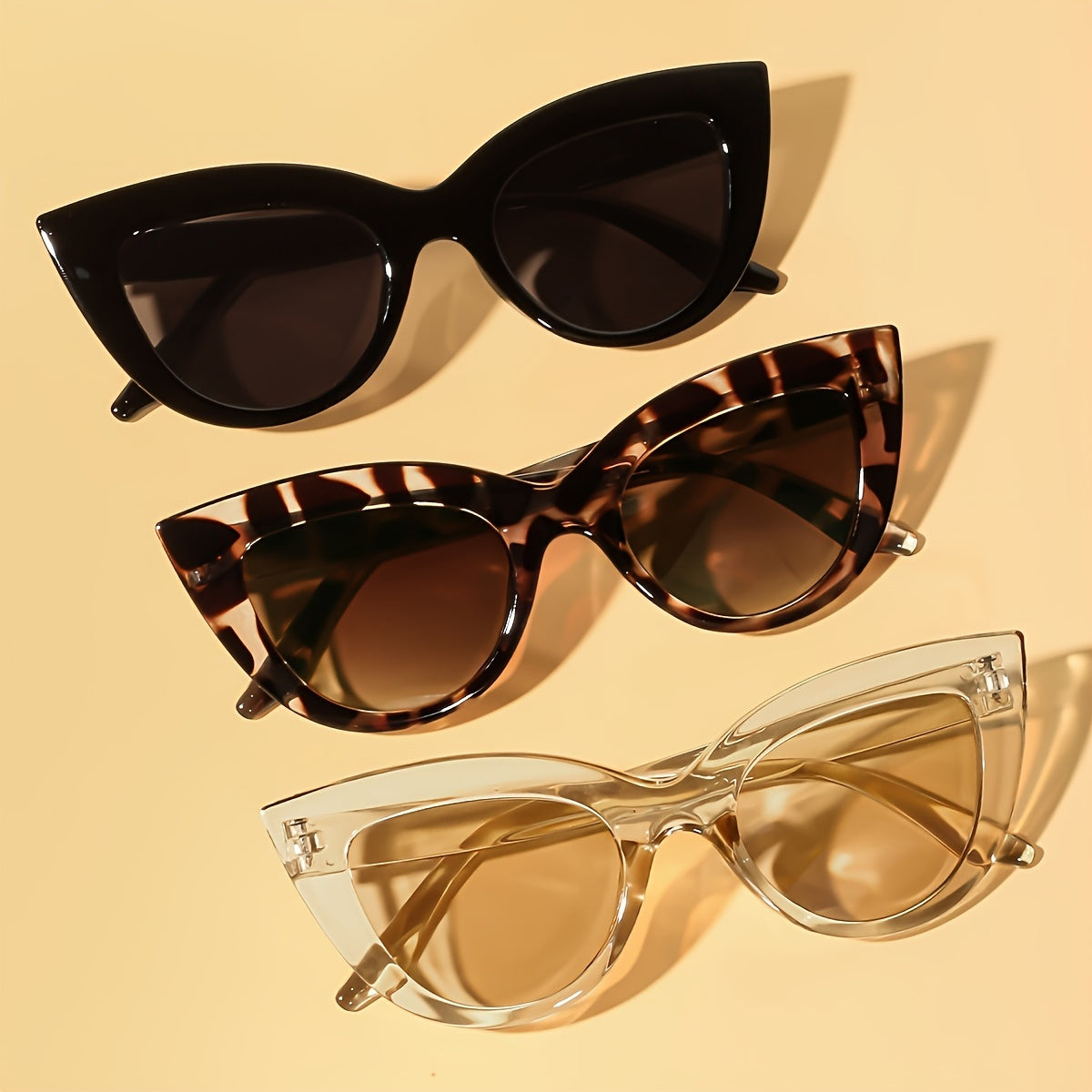 Juego de 3 gafas de mujer con forma de ojo de gato y montura decorativa