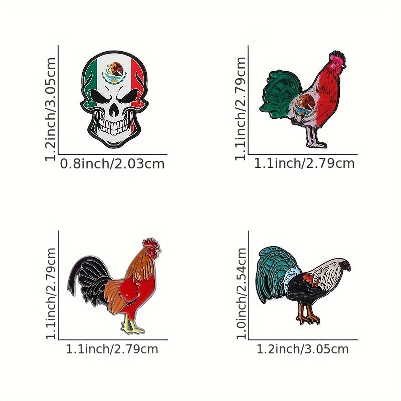 Metal Baseball Cap Pin Set with Mexican Eagle Skull and Chicken Patterns for Hat Decoration