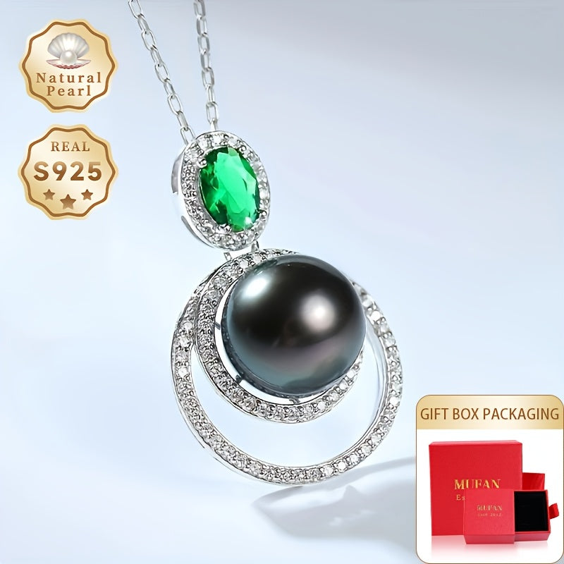 Black Pearl Pendant Necklace for Women 9-10mm Sterling Silver Gift Box
